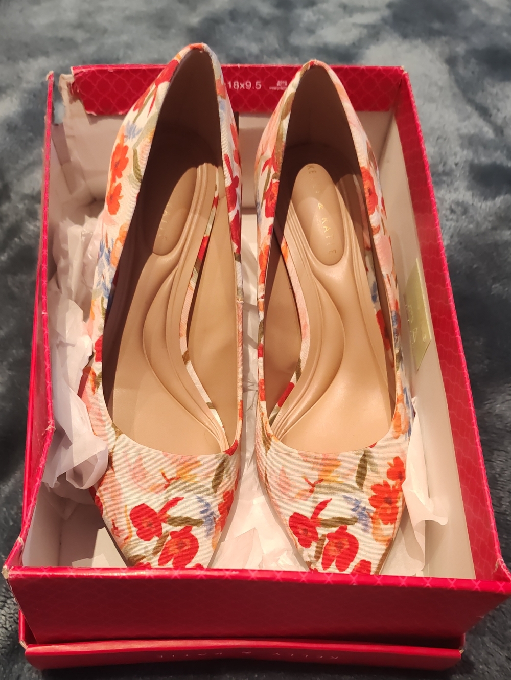 Kelly & Katie Floral Pointed-Toe Flats - Red, Orange & Cream